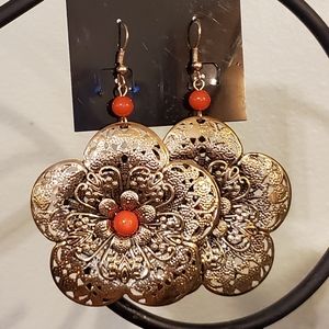 2/$20 Hammered Gold Medallion Flower Earrings